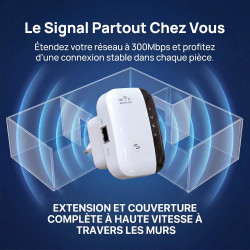 2026 Nouveau Répéteur WiFi Puissant 300Mbps, Amplificateur WiFi Puissant 2.4GHz WiFi Extender Range Booster WiFi avec WPS Protec