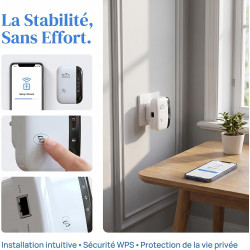 2026 Nouveau Répéteur WiFi Puissant 300Mbps, Amplificateur WiFi Puissant 2.4GHz WiFi Extender Range Booster WiFi avec WPS Protec