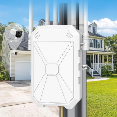 Répéteur Wi-FI extérieur N300 avec 6 antennes, amplificateur WiFi extérieur Longue Distance, IP67 résistant aux intempéries, PoE
