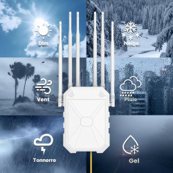 Répéteur Wi-FI extérieur N300 avec 6 antennes, amplificateur WiFi extérieur Longue Distance, IP67 résistant aux intempéries, PoE