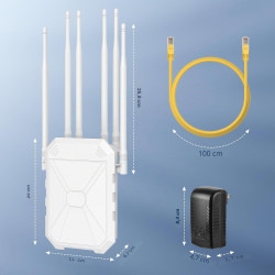 Répéteur Wi-FI extérieur N300 avec 6 antennes, amplificateur WiFi extérieur Longue Distance, IP67 résistant aux intempéries, PoE