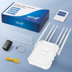 AC1200 Repeteur WiFi Puissant Exterieur, 5GHz & 2.4GHz Amplificateur WiFi Exterieur Point D'accès WiFi avec 6 Antennes, IP67 RéS