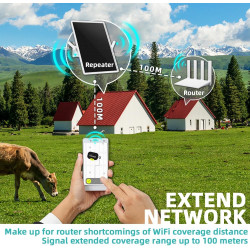 Repeteur WiFi Solaire Batterie Exterieur sans Fil, Puissant Amplificateur WiFi Couvre100-mètres, Outdoor répéteur WiFi Extender 