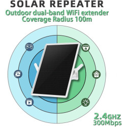 Repeteur WiFi Solaire Batterie Exterieur sans Fil, Puissant Amplificateur WiFi Couvre100-mètres, Outdoor répéteur WiFi Extender 