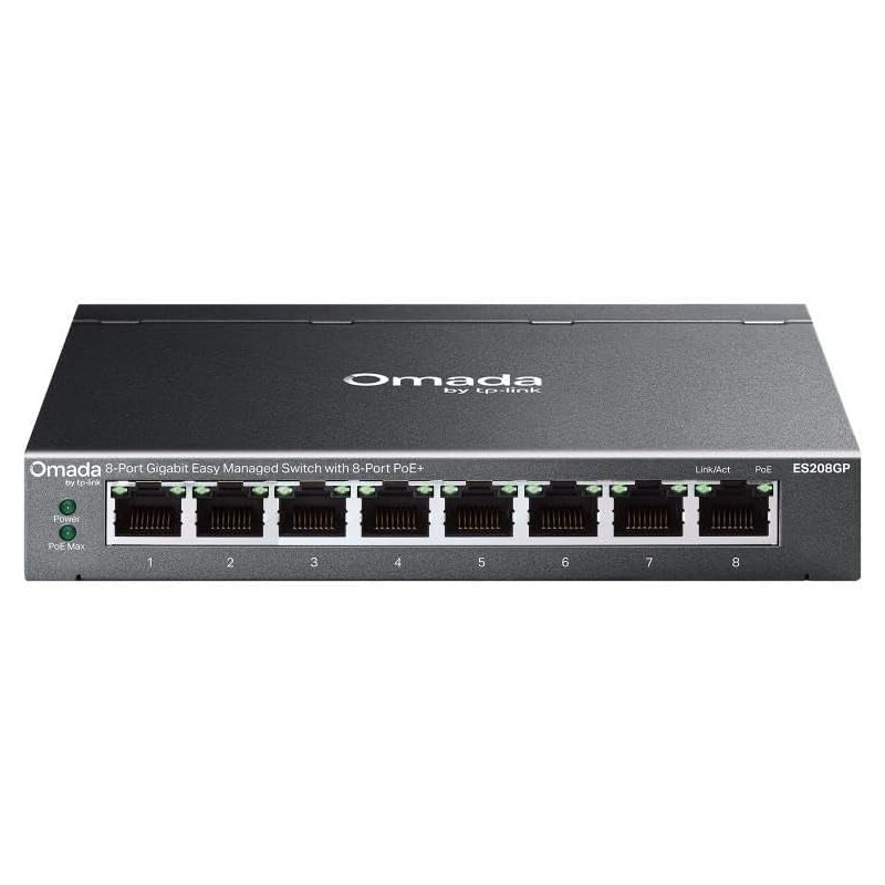 TP-Link Omada Switch PoE Gigabit Manageable 8 Ports RJ45, ES208GP | Gestion centralisée via l'application Omada, Ports PoE+, Plu