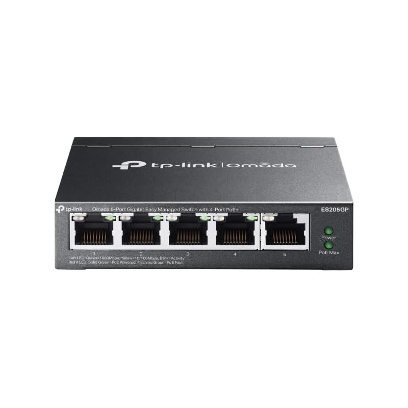 TP-Link Omada Switch PoE 5 Ports Gigabit Manageable, 4 Ports PoE+, 65W, Switch RJ45 Boitier métal, Silencieux, Installation faci