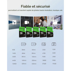 KEXIN Carte Micro SD 8 Go MicroSDHC UHS-I Classe 10 Mini SD Carte mémoire pour Smartphone, Tablette, Appareil Photo