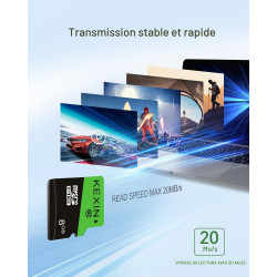 KEXIN Carte Micro SD 8 Go MicroSDHC UHS-I Classe 10 Mini SD Carte mémoire pour Smartphone, Tablette, Appareil Photo