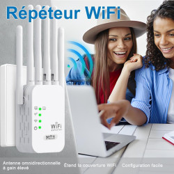 2026 Nouveau Répéteur WiFi,Amplificateur WiFi,repeteur WiFi Puissant avec 6 Antennes Puissantes Couvrant Une superficie de10 000