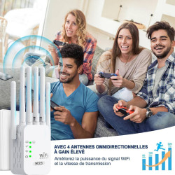 2026 Nouveau Répéteur WiFi,Amplificateur WiFi,repeteur WiFi Puissant avec 6 Antennes Puissantes Couvrant Une superficie de10 000