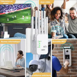 2026 Nouveau Répéteur WiFi,Amplificateur WiFi,repeteur WiFi Puissant avec 6 Antennes Puissantes Couvrant Une superficie de10 000