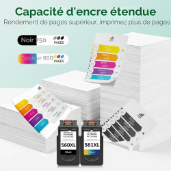 Encre PG-560/CL-561XL – 750/600+ Pages, Remplacement pour Cartouche Canon 560 561 Originale Noire & Couleur, pour Pixma TS5350i 