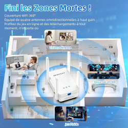 NEWFAST Répéteur WiFi 6 Puissant NF-RE556, Amplificateur WiFi AX3000 Mbps, Port Ethernet Gigabit, Double Bande WiFi Extender Cou