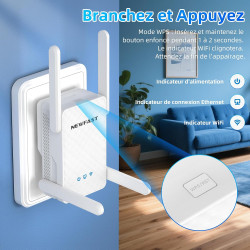 NEWFAST Répéteur WiFi 6 Puissant NF-RE556, Amplificateur WiFi AX3000 Mbps, Port Ethernet Gigabit, Double Bande WiFi Extender Cou