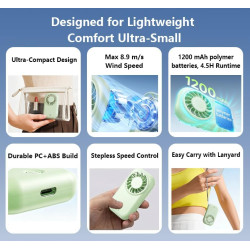 QSPORTPEAK Mini Ventilateur de Poche Portable Rechargeable USB avec 5 Vitesses, 11000 tr/min, 56 g ultra léger, Ventilateur à Ci