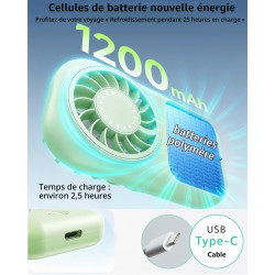 QSPORTPEAK Mini Ventilateur de Poche Portable Rechargeable USB avec 5 Vitesses, 11000 tr/min, 56 g ultra léger, Ventilateur à Ci