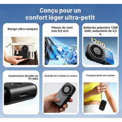 QSPORTPEAK Mini Ventilateur de Poche Portable Rechargeable USB avec 5 Vitesses, 11000 tr/min, 56 g ultra léger, Ventilateur à Ci
