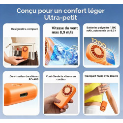 Qsportpeak mini ventilateur portable de poche avec vent à 5 vitesses, moteur haute vitesse, rechargeable par usb, personnel pour