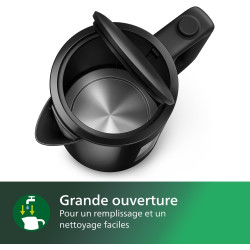 Philips Bouilloire Électrique 3000, 1,7L, Ébullition rapide, Noir | Chauffe efficace & nettoyage simplifié, Couvercle à ressort,
