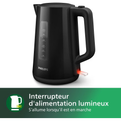 Philips Bouilloire Électrique 3000, 1,7L, Ébullition rapide, Noir | Chauffe efficace & nettoyage simplifié, Couvercle à ressort,