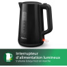 Philips Bouilloire Électrique 3000, 1,7L, Ébullition rapide, Noir | Chauffe efficace & nettoyage simplifié, Couvercle à ressort,