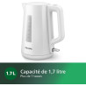 Philips Bouilloire Électrique 3000, 1,7L, Ébullition rapide, Blanc | Chauffe efficace & nettoyage simplifié, Couvercle à ressort