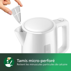Philips Bouilloire Électrique 3000, 1,7L, Ébullition rapide, Blanc | Chauffe efficace & nettoyage simplifié, Couvercle à ressort