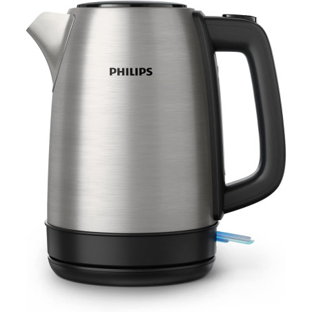 Philips Bouilloire Électrique Daily, 1,7L, Ébullition rapide, Inox | Tamis Anti-Calcaire, Résistance plate, Base 360° sans fil, 