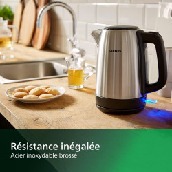 Philips Bouilloire Électrique Daily, 1,7L, Ébullition rapide, Inox | Tamis Anti-Calcaire, Résistance plate, Base 360° sans fil, 