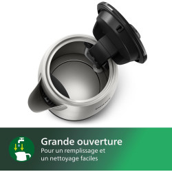 Philips Bouilloire Électrique Daily, 1,7L, Ébullition rapide, Inox | Tamis Anti-Calcaire, Résistance plate, Base 360° sans fil, 