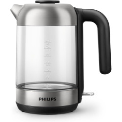 Philips Bouilloire Électrique 5000, 1,7L, Ébullition rapide, Verre | Avec indicateur de contrôle, base pirouette à 360°, micro-f