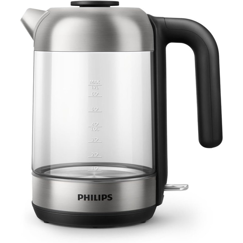 Philips Bouilloire Électrique 5000, 1,7L, Ébullition rapide, Verre | Avec indicateur de contrôle, base pirouette à 360°, micro-f