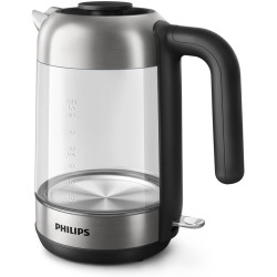 Philips Bouilloire Électrique 5000, 1,7L, Ébullition rapide, Verre | Avec indicateur de contrôle, base pirouette à 360°, micro-f