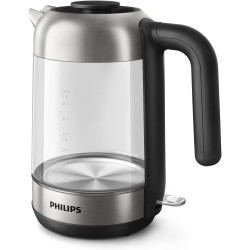Philips Bouilloire Électrique 5000, 1,7L, Ébullition rapide, Verre | Avec indicateur de contrôle, base pirouette à 360°, micro-f