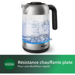 Philips Bouilloire Électrique 5000, 1,7L, Ébullition rapide, Verre | Avec indicateur de contrôle, base pirouette à 360°, micro-f