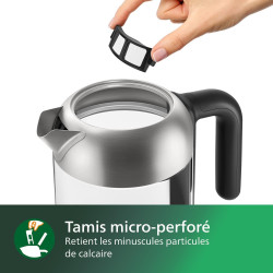 Philips Bouilloire Électrique 5000, 1,7L, Ébullition rapide, Verre | Avec indicateur de contrôle, base pirouette à 360°, micro-f