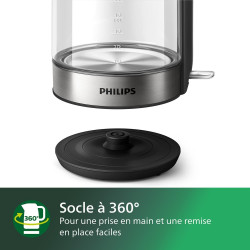Philips Bouilloire Électrique 5000, 1,7L, Ébullition rapide, Verre | Avec indicateur de contrôle, base pirouette à 360°, micro-f