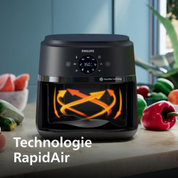 Philips Airfryer 2000 - Air Fryer 6.2L, 13 modes, écran tactile, Noir | Fenêtre de cuisson, 9 préréglages, technologie RapidAir,
