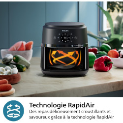 Philips Airfryer 2000 - Air Fryer 4.2L, 13 modes, écran tactile, Noir | 9 préréglages, technologie RapidAir, 90% de matières gra