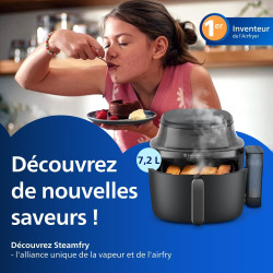 Philips Airfryer 5000 - Air Fryer 7.2L, Cuisson Vapeur, 21 modes, Noir | Fenêtre de cuisson, RapidAir Plus & Steamfry, Revêtemen
