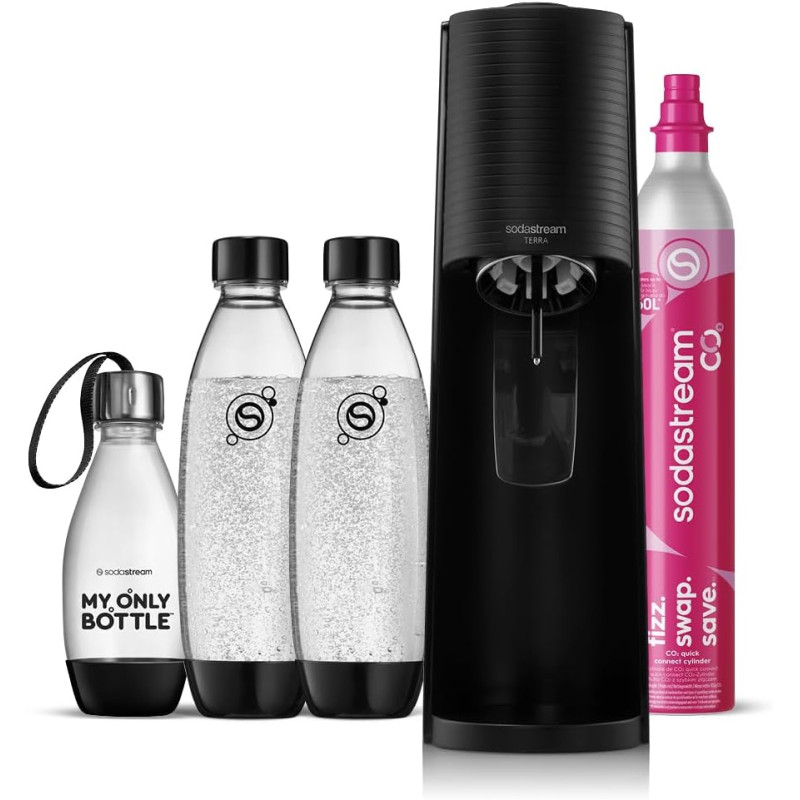 Sodastream TERRA Machine à Soda | 2 Bouteilles 1L + 0,5L + Cylindre | Noire