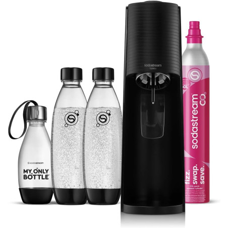 Sodastream TERRA Machine à Soda | 2 Bouteilles 1L + 0,5L + Cylindre | Noire