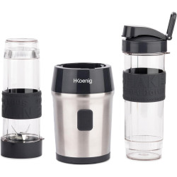 H.Koenig Mini Blender Smoothie Mixeur SMOO9 – 570ml, 300W, 4 Lames Inox, sans BPA, 2 Bouteilles Portables avec Couvercles de Voy