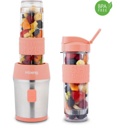 H.Koenig Mini Blender/Smoothie/Mixeur SMOO10 – 570mL, 300W, 4 Lames Inox, Sans BPA, 2 Bouteilles portables avec couvercles de vo