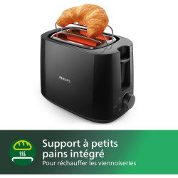 Philips Grille-pain Daily, 2 fentes larges, 8 réglages, 830W, Noir | Toaster avec réchauffe-viennoiseries, Décongélation & arrêt