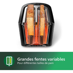 Philips Grille-pain Daily, 2 fentes larges, 8 réglages, 830W, Noir | Toaster avec réchauffe-viennoiseries, Décongélation & arrêt