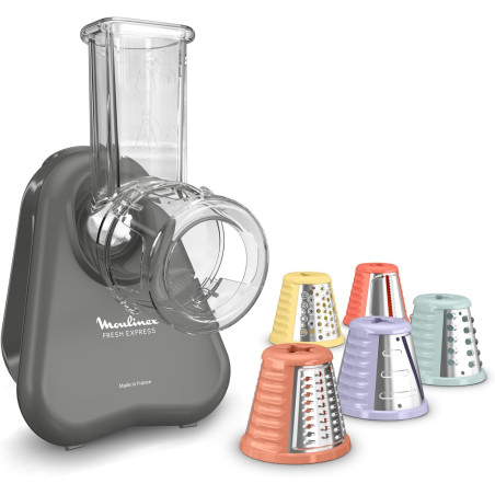 Moulinex - Fresh Express Découpe-légumes électrique 5 fonctions - Gris | Râpe à légumes avec système Twist breveté, service dire