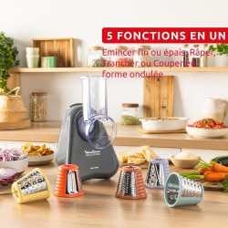 Moulinex - Fresh Express Découpe-légumes électrique 5 fonctions - Gris | Râpe à légumes avec système Twist breveté, service dire