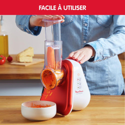 Moulinex - Fresh Express Découpe-légumes électrique 3 fonctions - Rouge | Râpe à légumes avec système Twist breveté, service dir