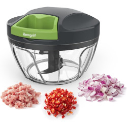 Ibergrif M501 Hachoir Manuel, Hachoir à Légumes Polyvalent avec Corde | Sans BPA pour Oignons, Ail, Fruits et Fruits Secs, Netto